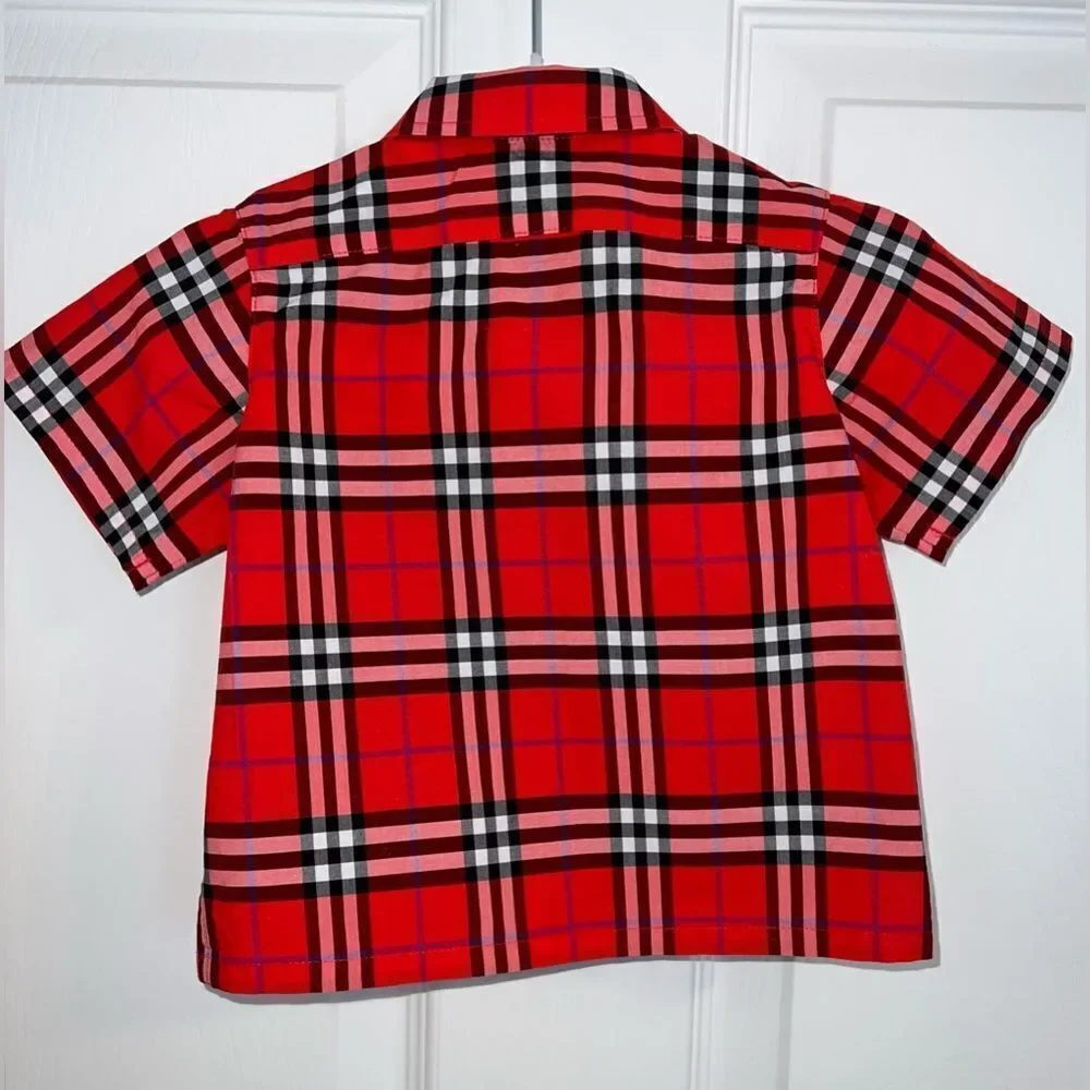 BURBERRY BABY CHECK RED BUTTON SHORT SLEEVE 6M